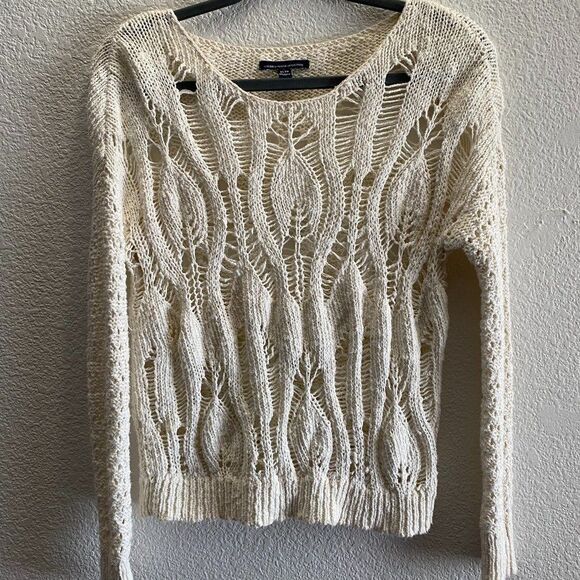 American Eagle Knit Scoop Neck Pullover Sweater Cream Color XS Extra Small - Picture 1 of 3